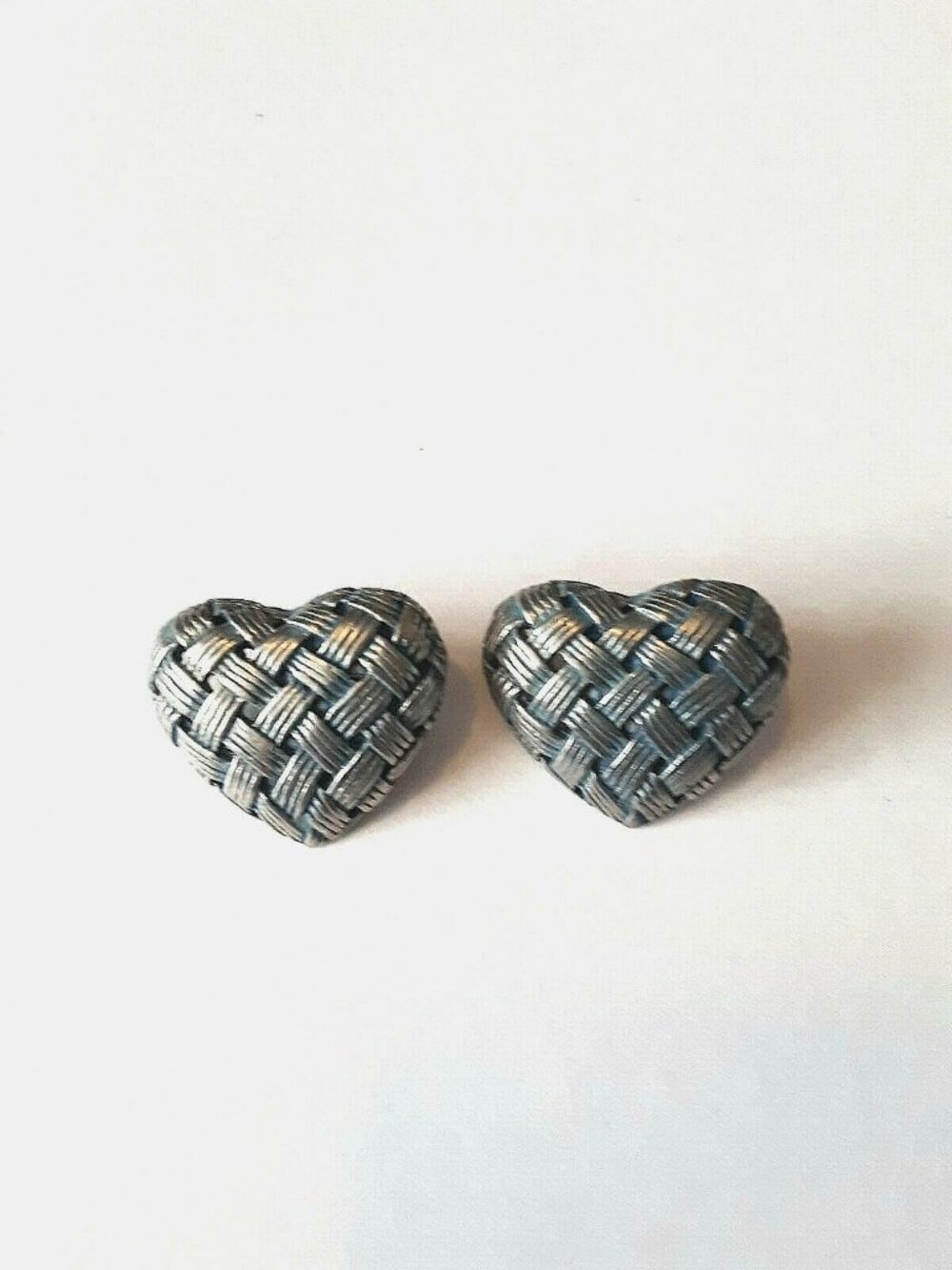 Woven Blue Heart Silver Metal Earrings Posts - Picture 2 of 4